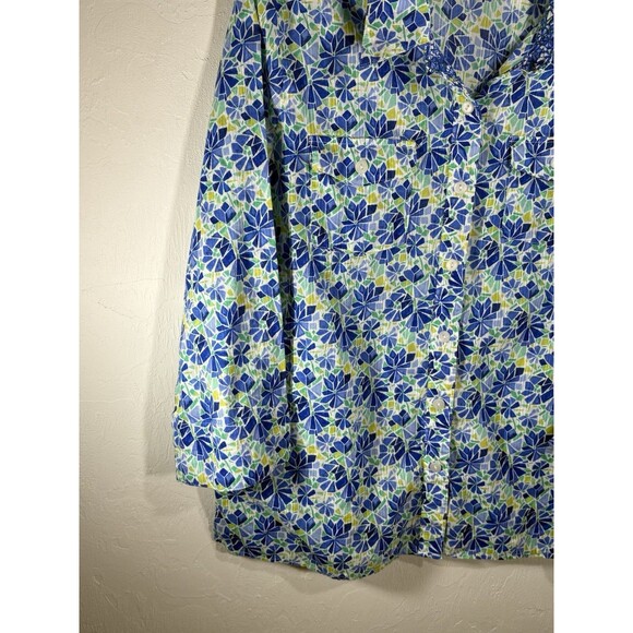 Alfred Dunner Vivid Sz 16 Floral Blue Green Artsy Button Up Woman Cotton Blouse - Picture 10 of 10